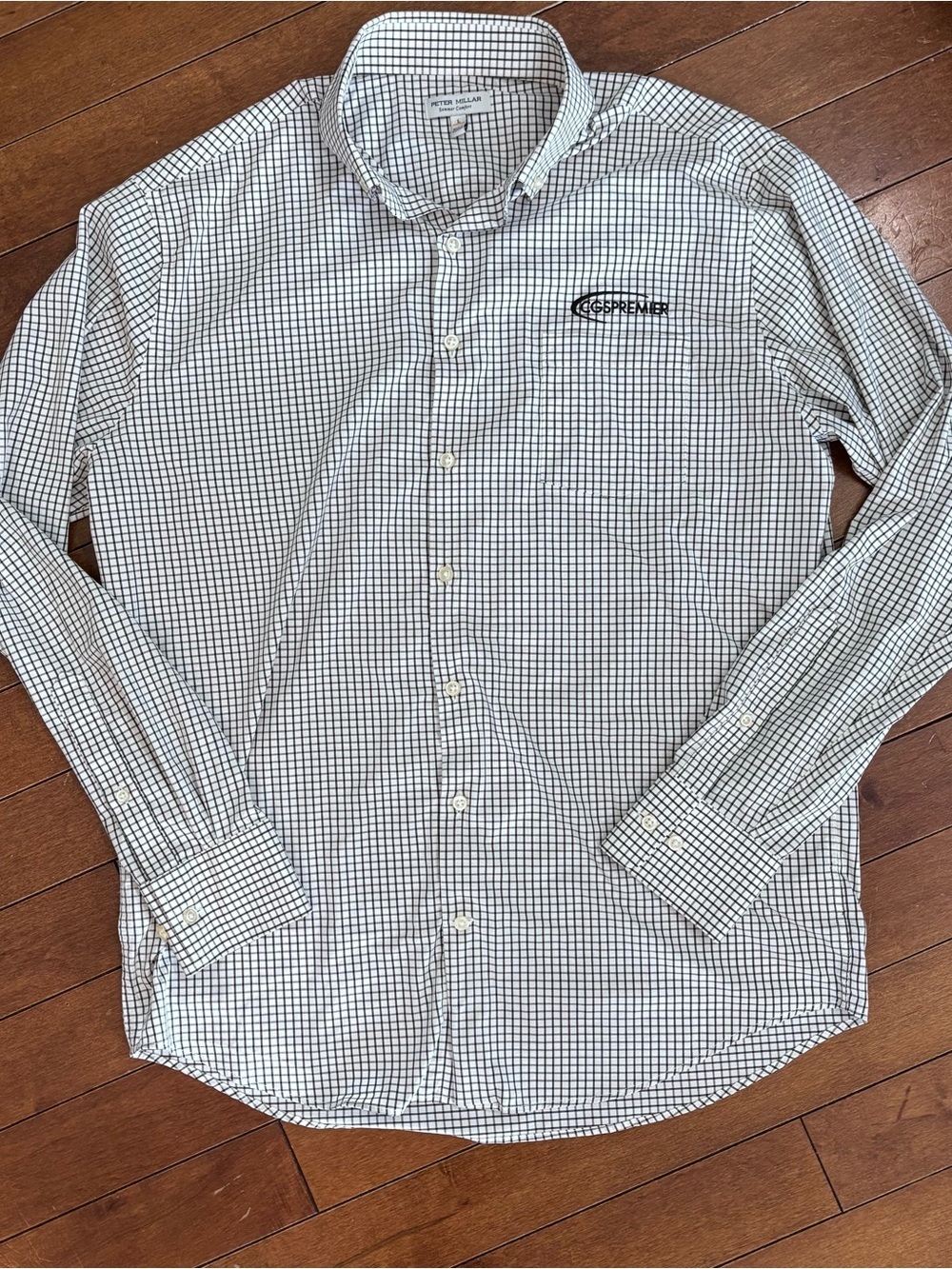 Peter Millar Summer Comfort White and Black Micro-Check Button-Down Dress Shirt